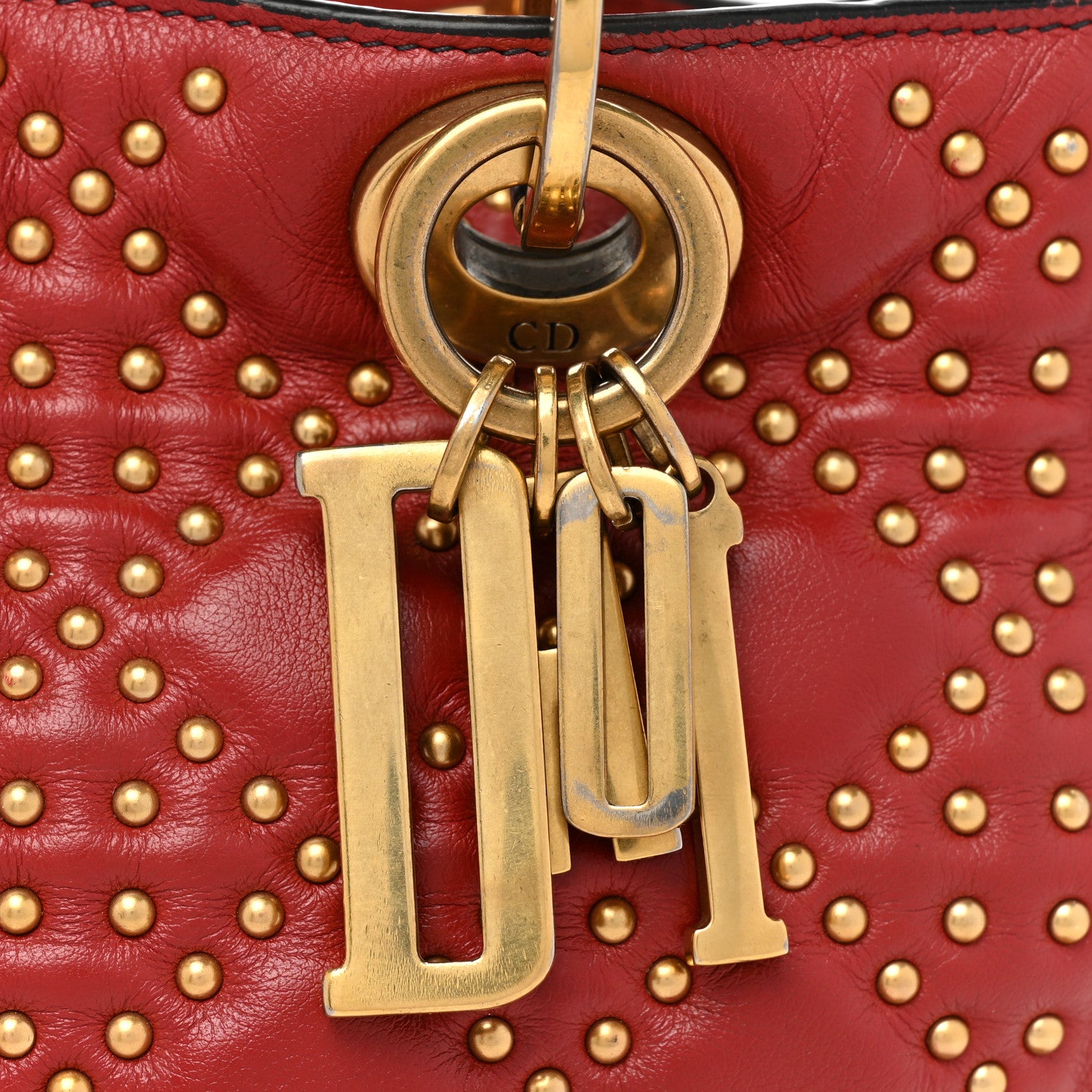 Christian Dior Calfskin Cannage Studded Medium Supple Lady Dior Red 15 of 15