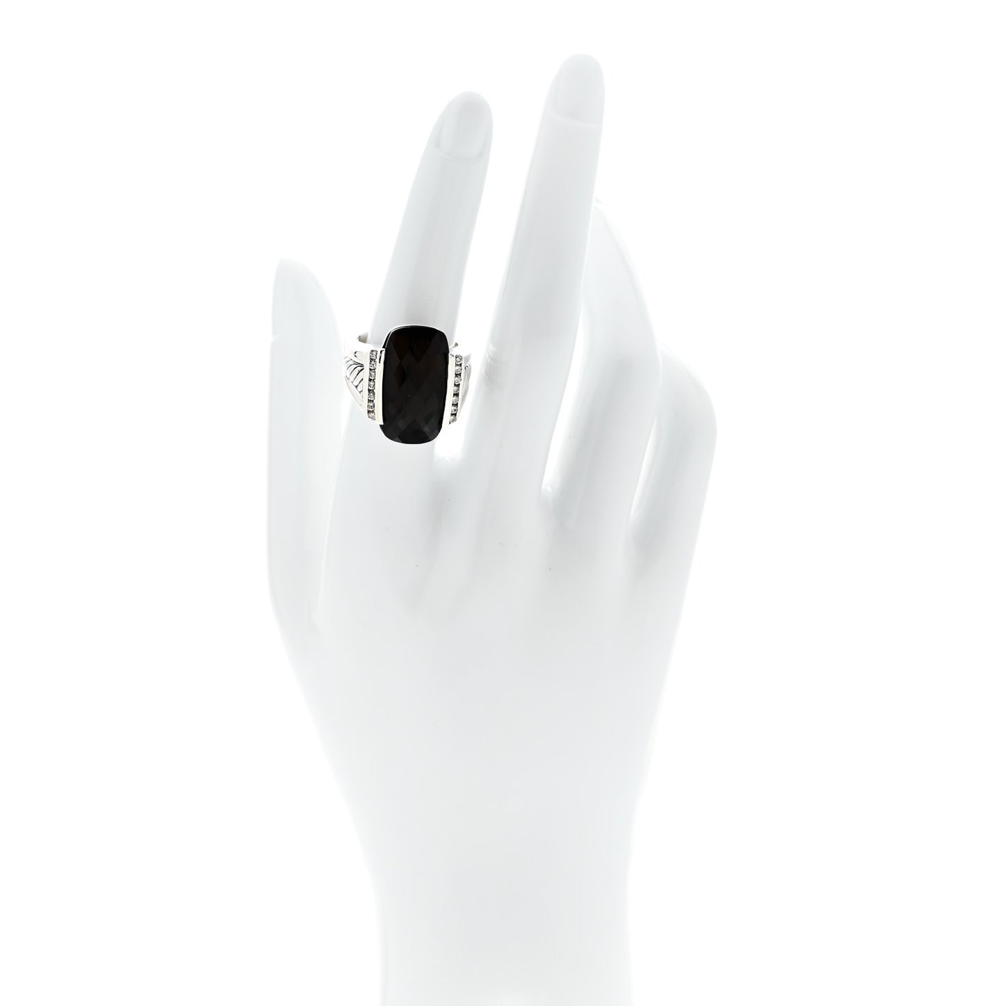 Sterling Silver Diamond Smoky Quartz Statement Ring 54 6.75