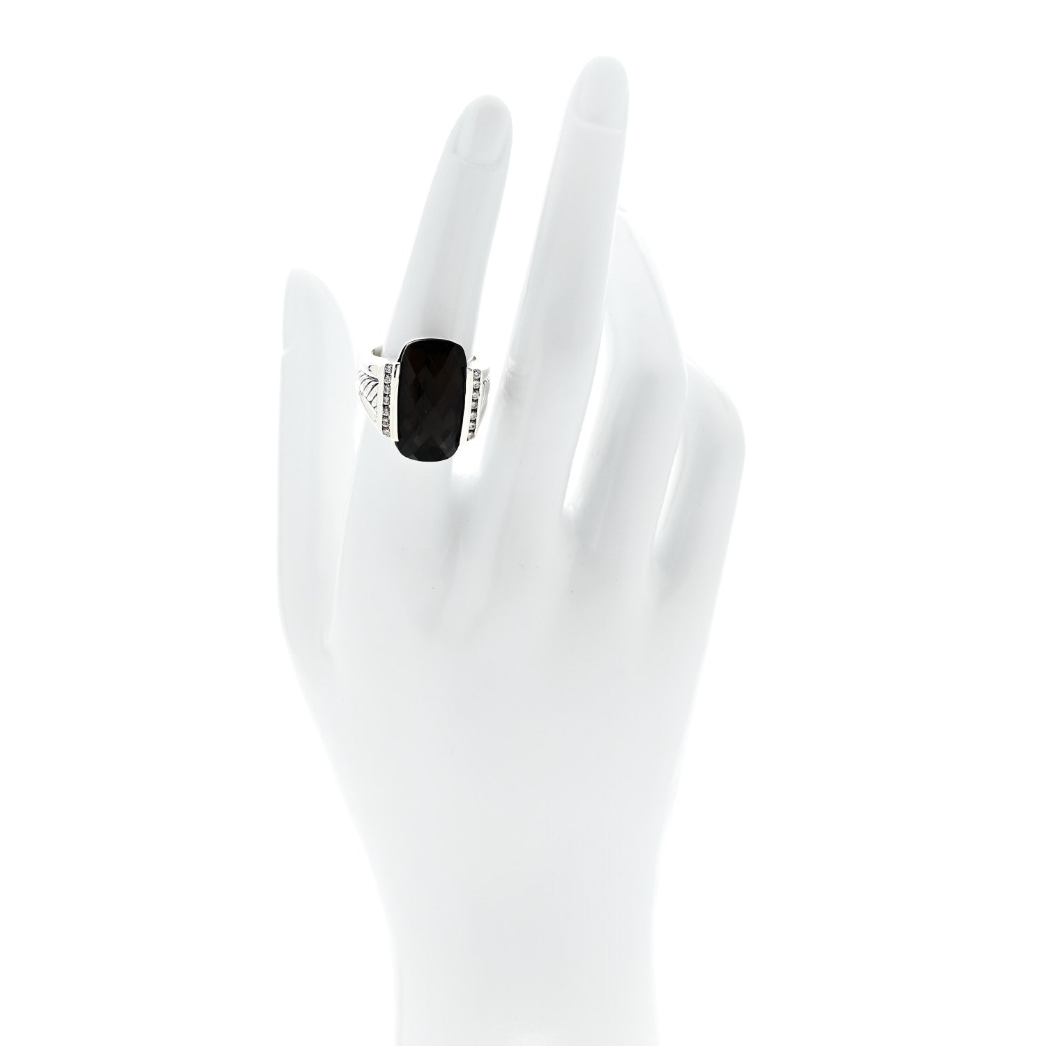 David Yurman Sterling Silver Diamond Smoky Quartz Statement Ring 54 6.75 2 of 5