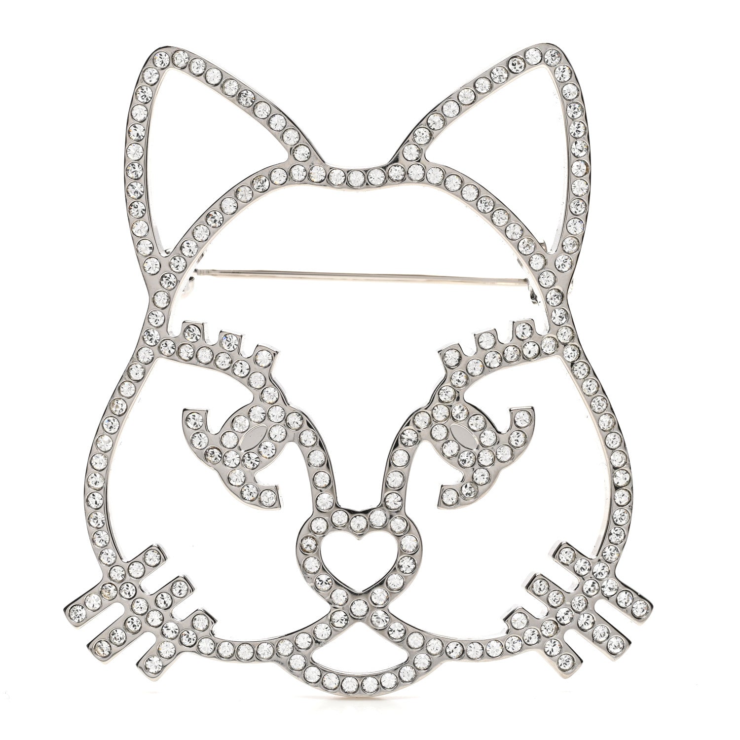 Chanel Strass Crystal Emoji Choupette Cat Brooch Silver 1 of 6