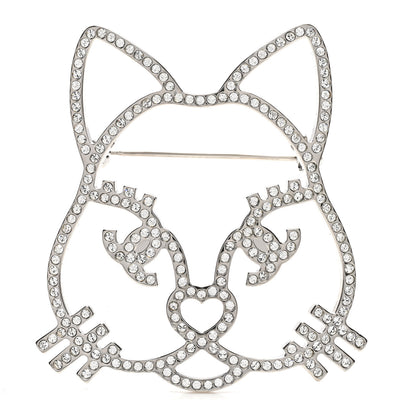 Chanel Strass Crystal Emoji Choupette Cat Brooch Silver 1 of 6