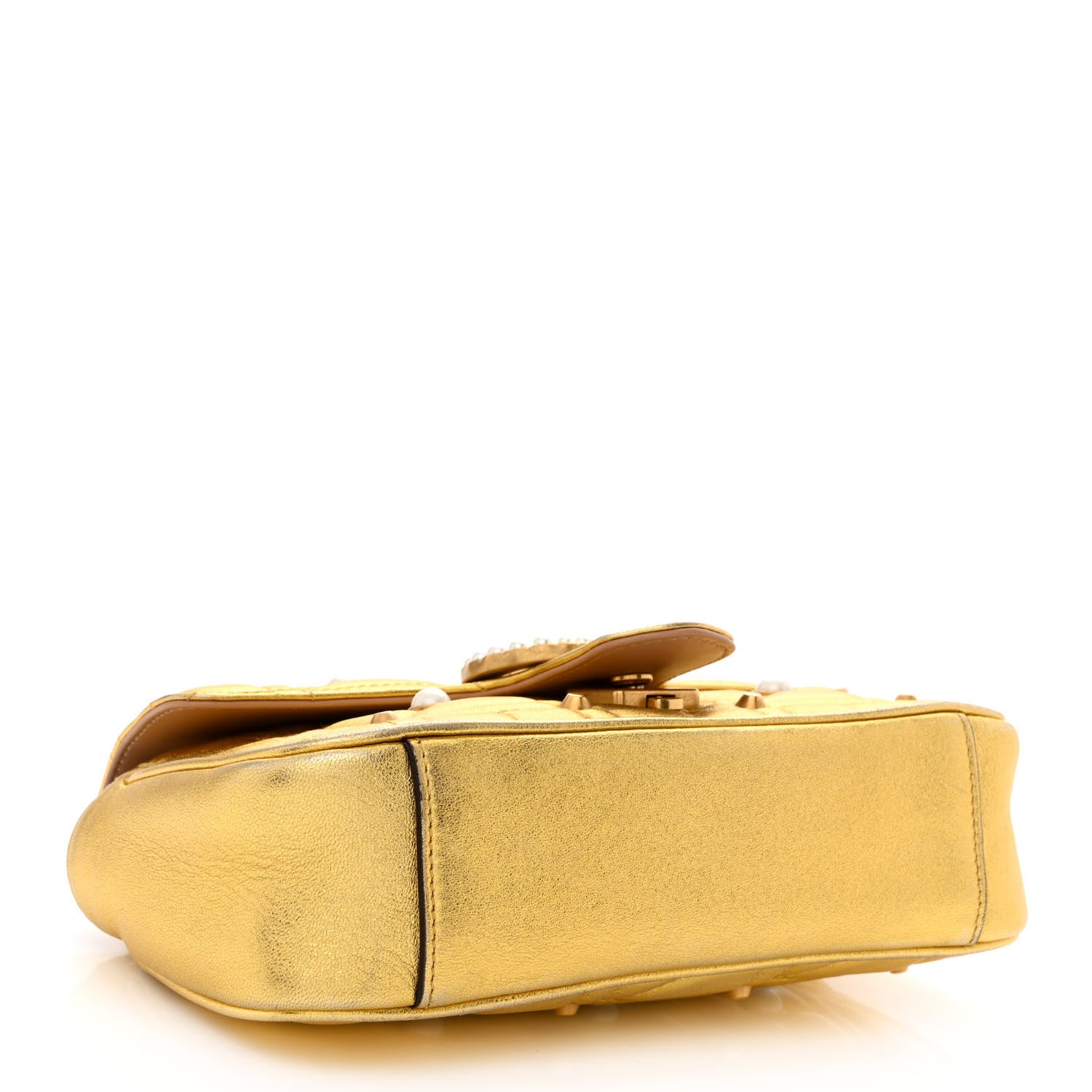 Gucci Metallic Calfskin Matelasse Studded Mini Pearly GG Marmont Shoulder Bag Gold 4 of 10