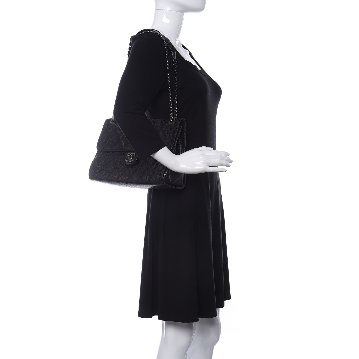 Chanel Crumpled Grained Calfskin Jumbo CC Crave Flap Black 2 of 14
