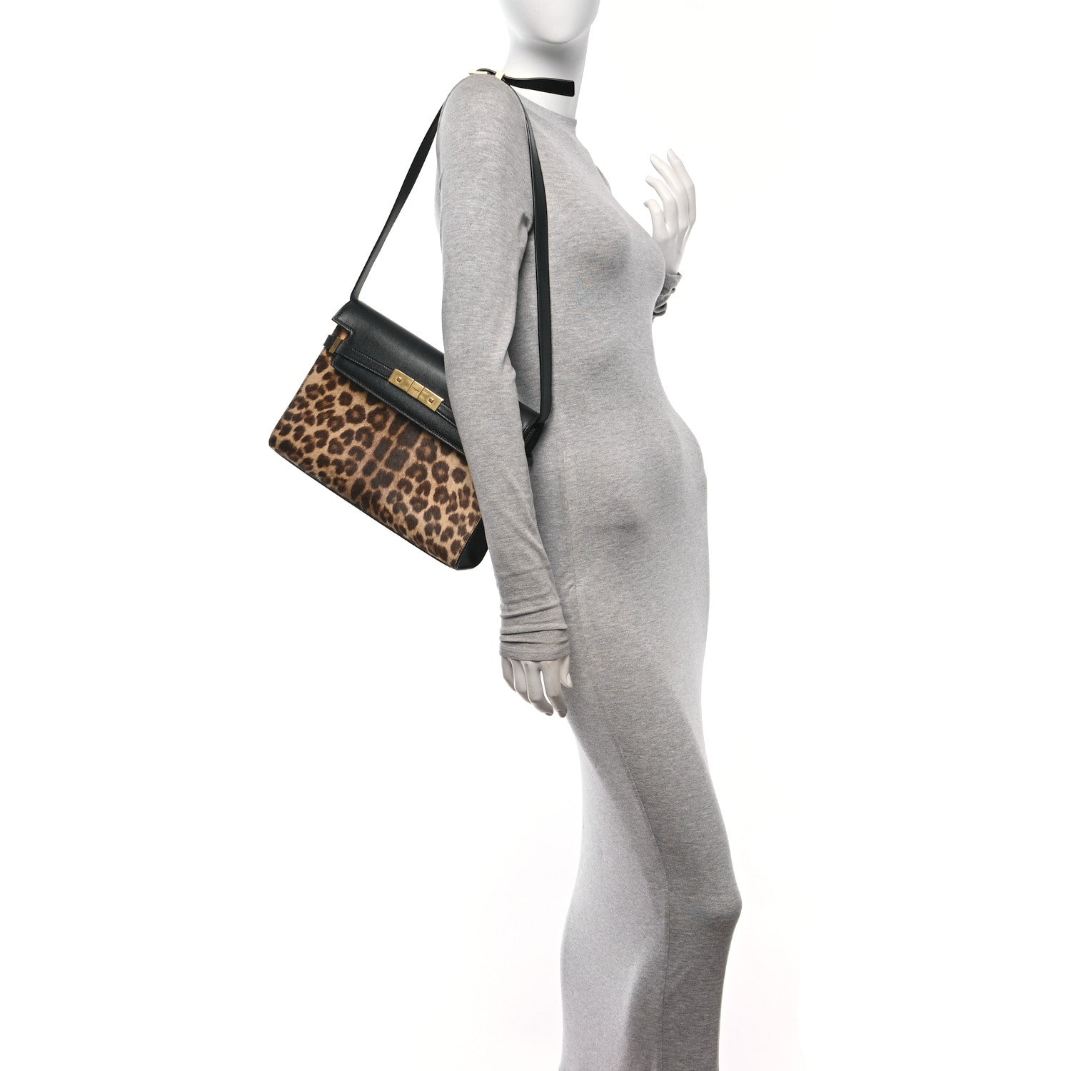Saint Laurent Calfskin Pony Hair Leopard Print Manhattan Baguette Black 2 of 16