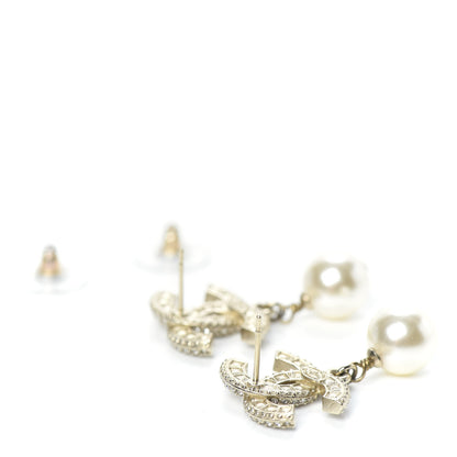 Chanel Crystal Pearl CC Drop Earrings Gold 3 of 5