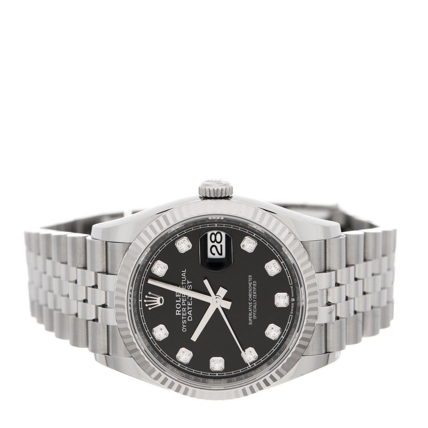 Stainless Steel 18K White Gold Diamond 36mm Oyster Perpetual Datejust Watch Black 126234