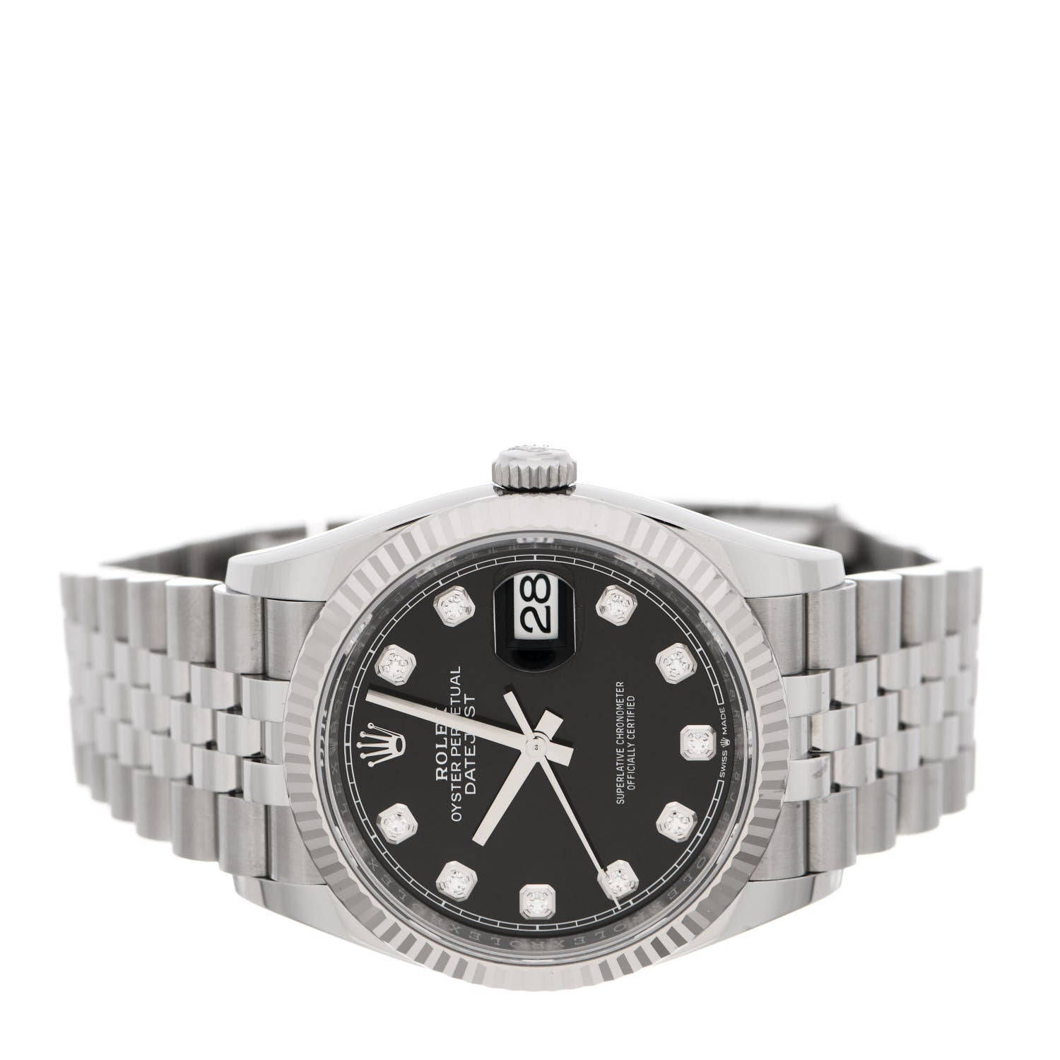 Rolex Stainless Steel 18K White Gold Diamond 36mm Oyster Perpetual Datejust Watch Black 126234 2 of 5