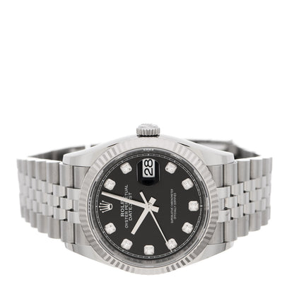 Rolex Stainless Steel 18K White Gold Diamond 36mm Oyster Perpetual Datejust Watch Black 126234 2 of 5