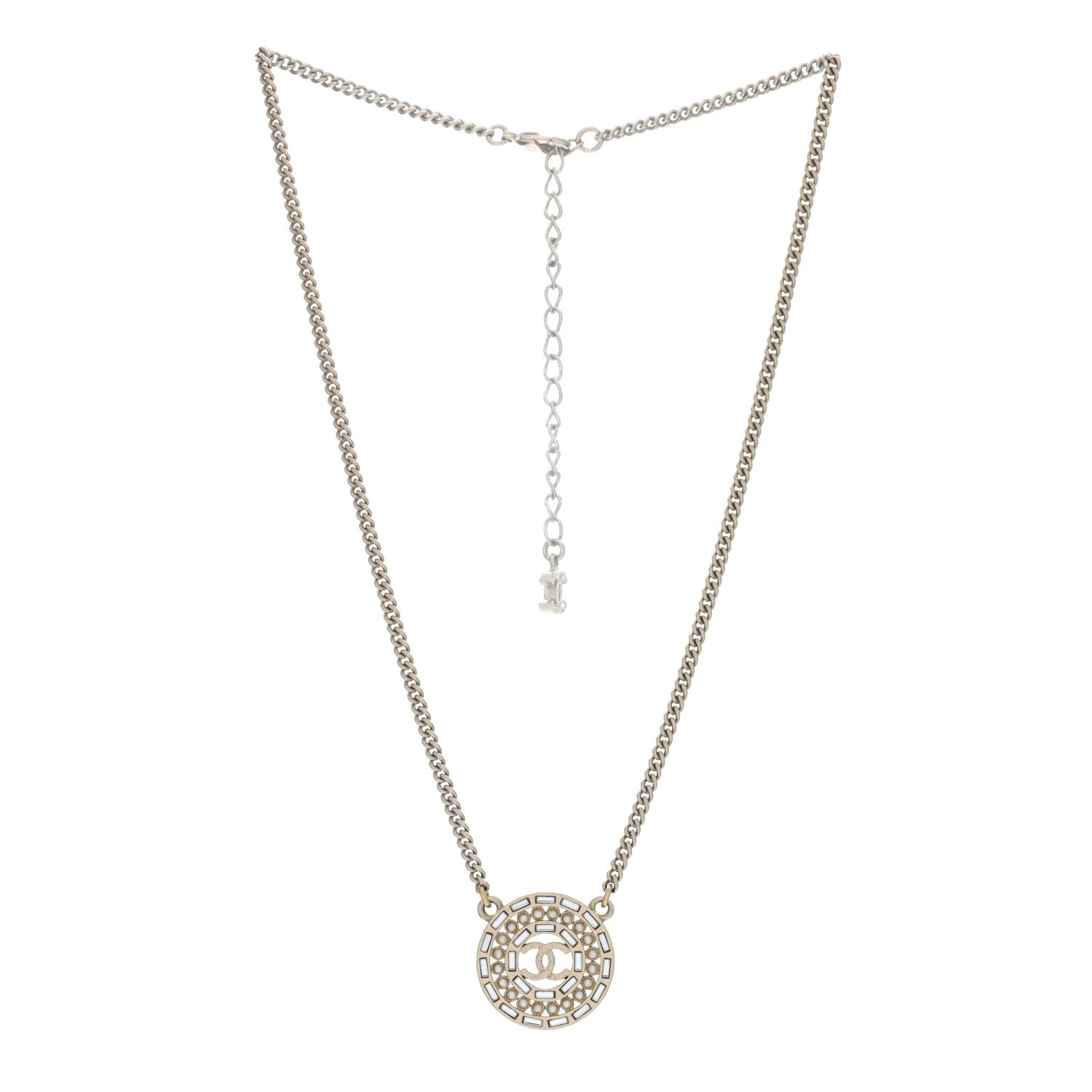Chanel Pearl Crystal CC Round Pendant Necklace Gold 3 of 5