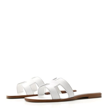 Hermes Box Calfskin Oran Sandals 37.5 White 3 of 8