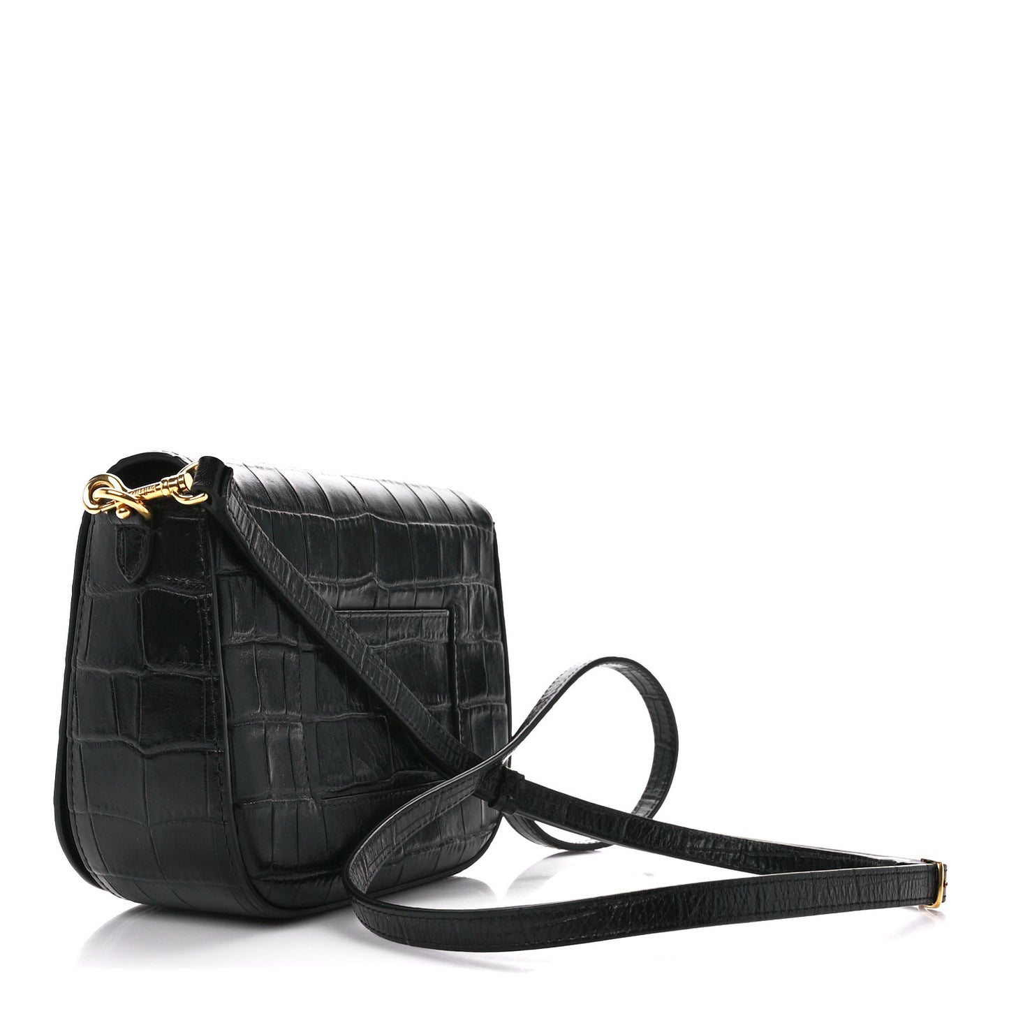 Deep Calfskin Crocodile Embossed Small Darley Black