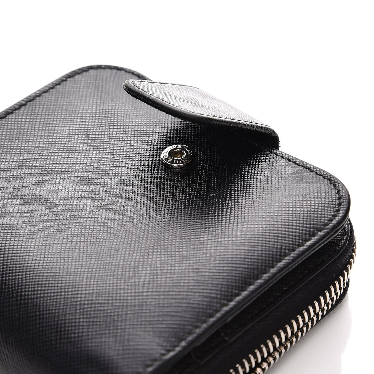 Saffiano Metal Compact Zip Around Wallet Black
