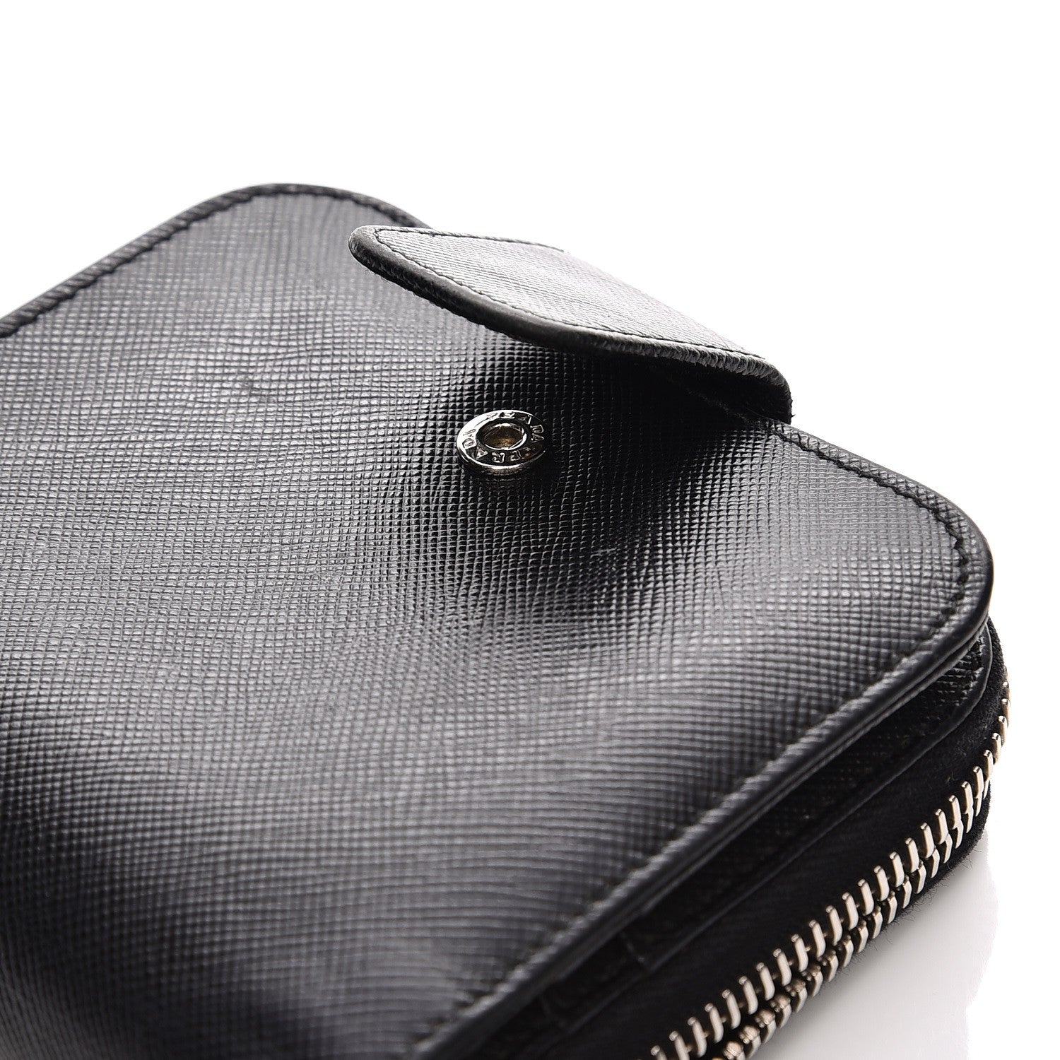 Prada Saffiano Metal Compact Zip Around Wallet Black 9 of 9