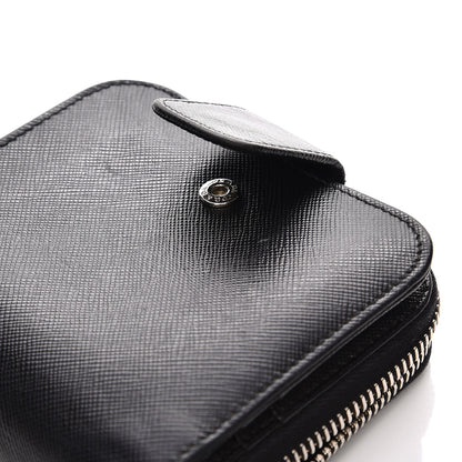Prada Saffiano Metal Compact Zip Around Wallet Black 9 of 9
