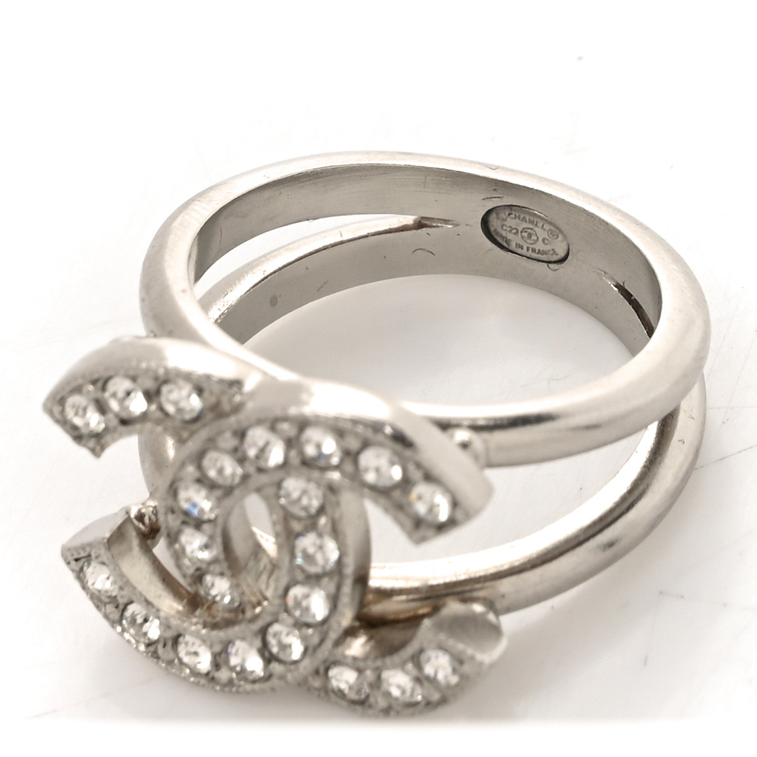 Chanel Crystal CC Ring 54 7 Silver 4 of 5
