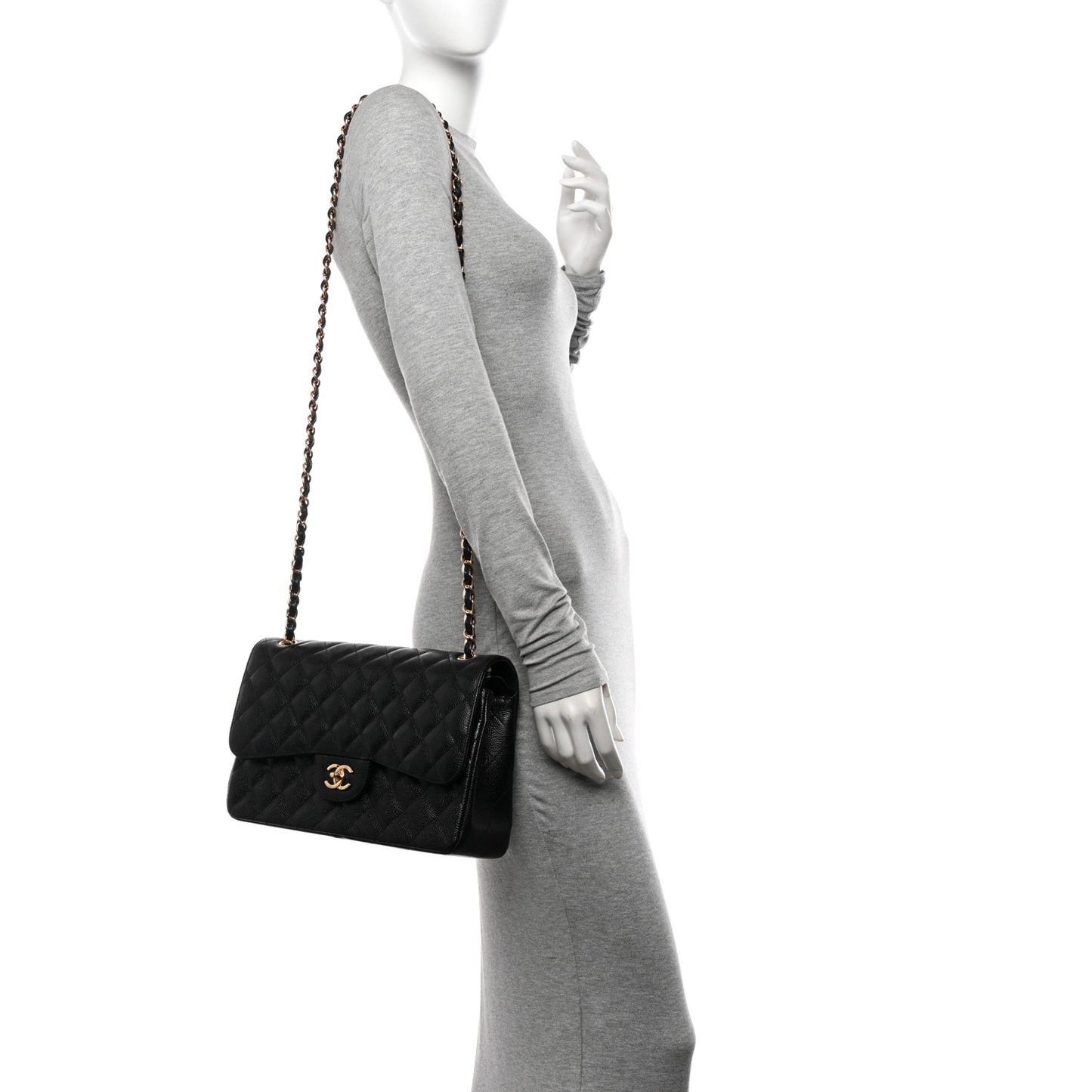 Caviar Quilted Jumbo Double Flap Black