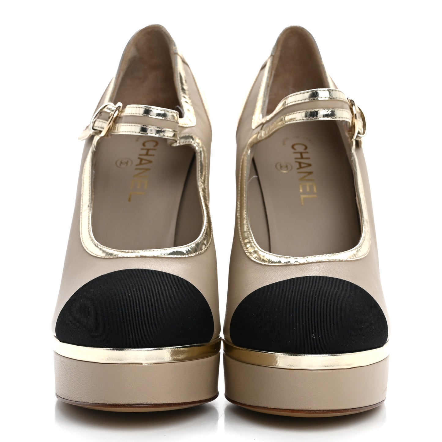 Lambskin Metallic Grosgrain Cap Toe Mary Jane Platform Pumps 41  Gold