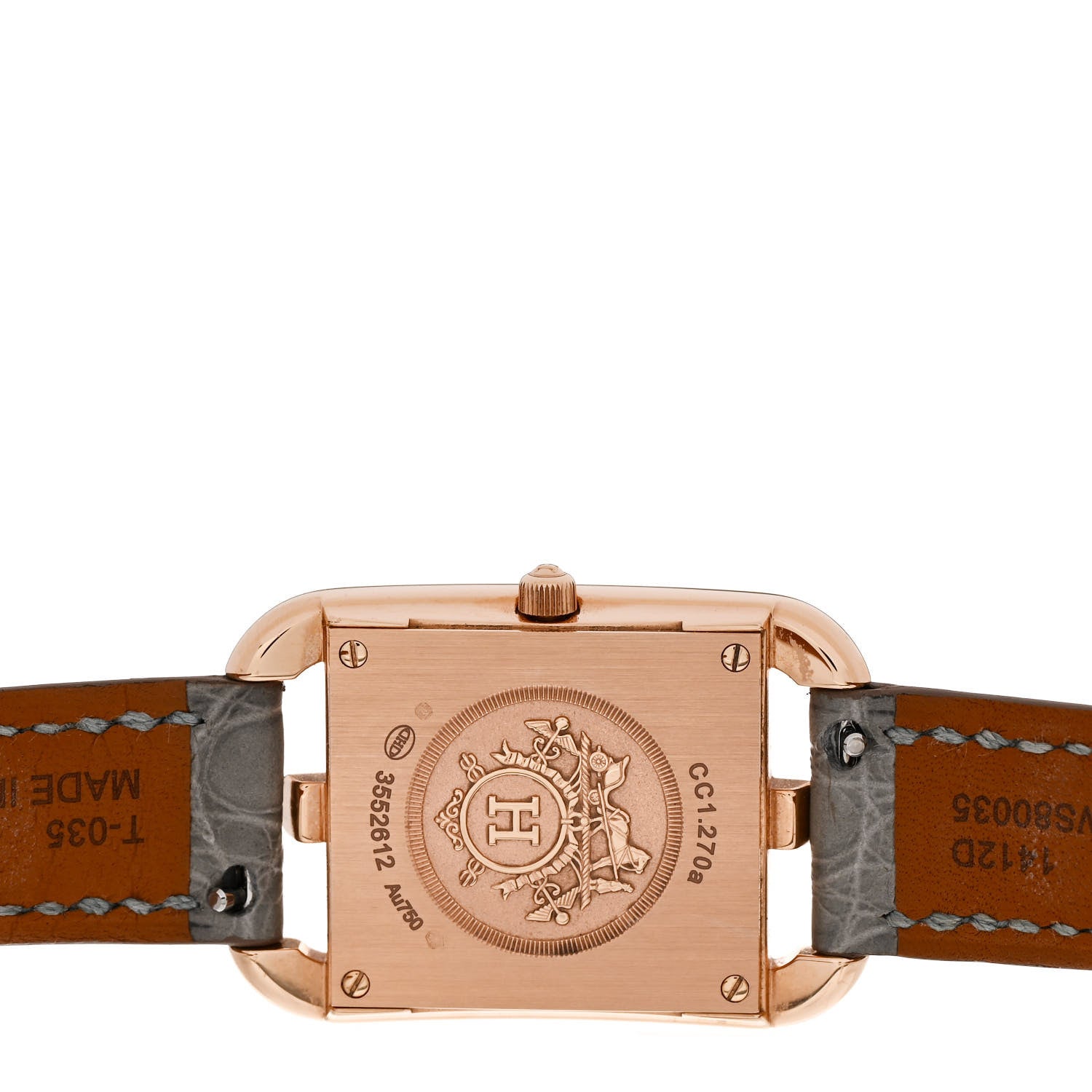 Hermes 18K Rose Gold Alligator Diamond Mother of Pearl 23mm Cape Cod Quartz Watch Gris Perle 4 of 5