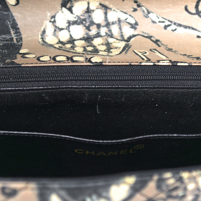 Chanel Coated Canvas Printed Quilted Medium Single Flap Black Beige Multicolor 11 of 16