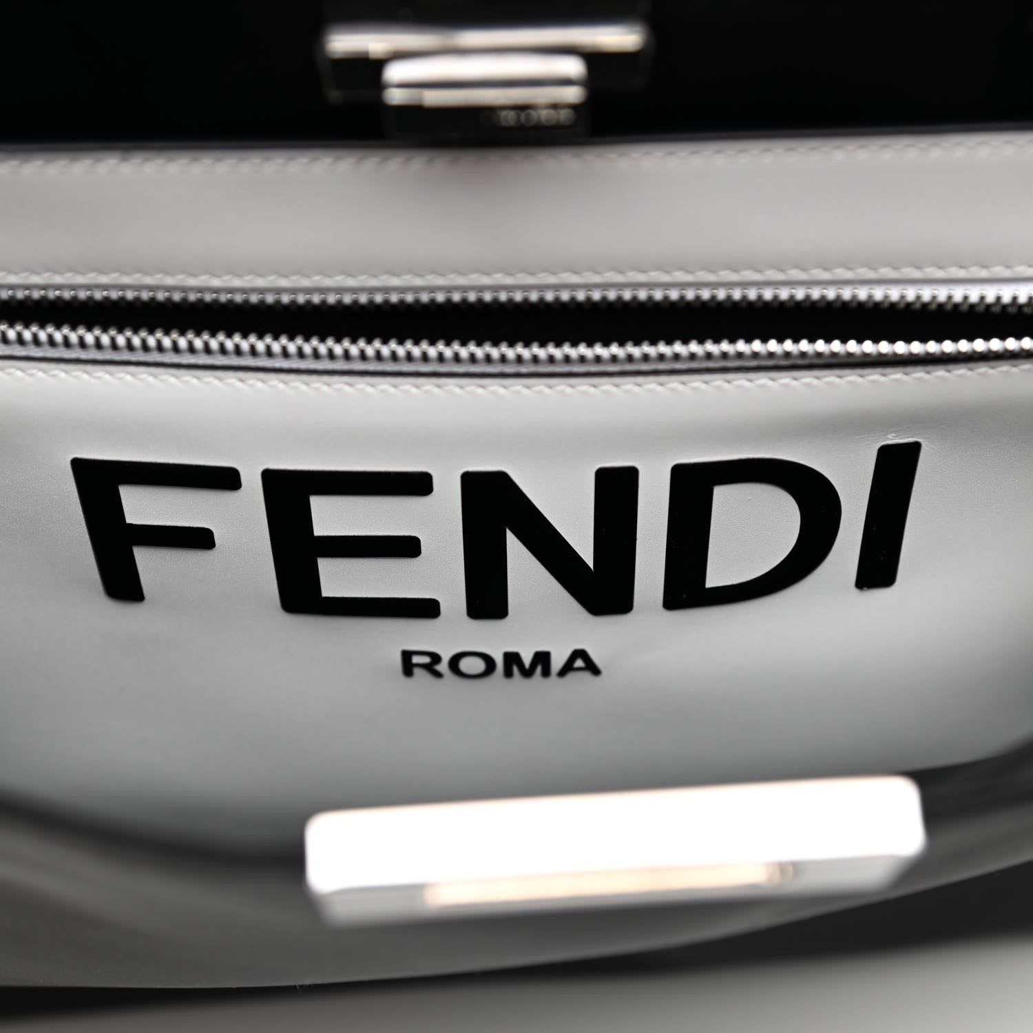 Fendi Nylon Vitello Cover Logo Embossed Medium Peekaboo I SEE U Satchel Black White 7 of 12