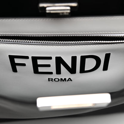Fendi Nylon Vitello Cover Logo Embossed Medium Peekaboo I SEE U Satchel Black White 7 of 12
