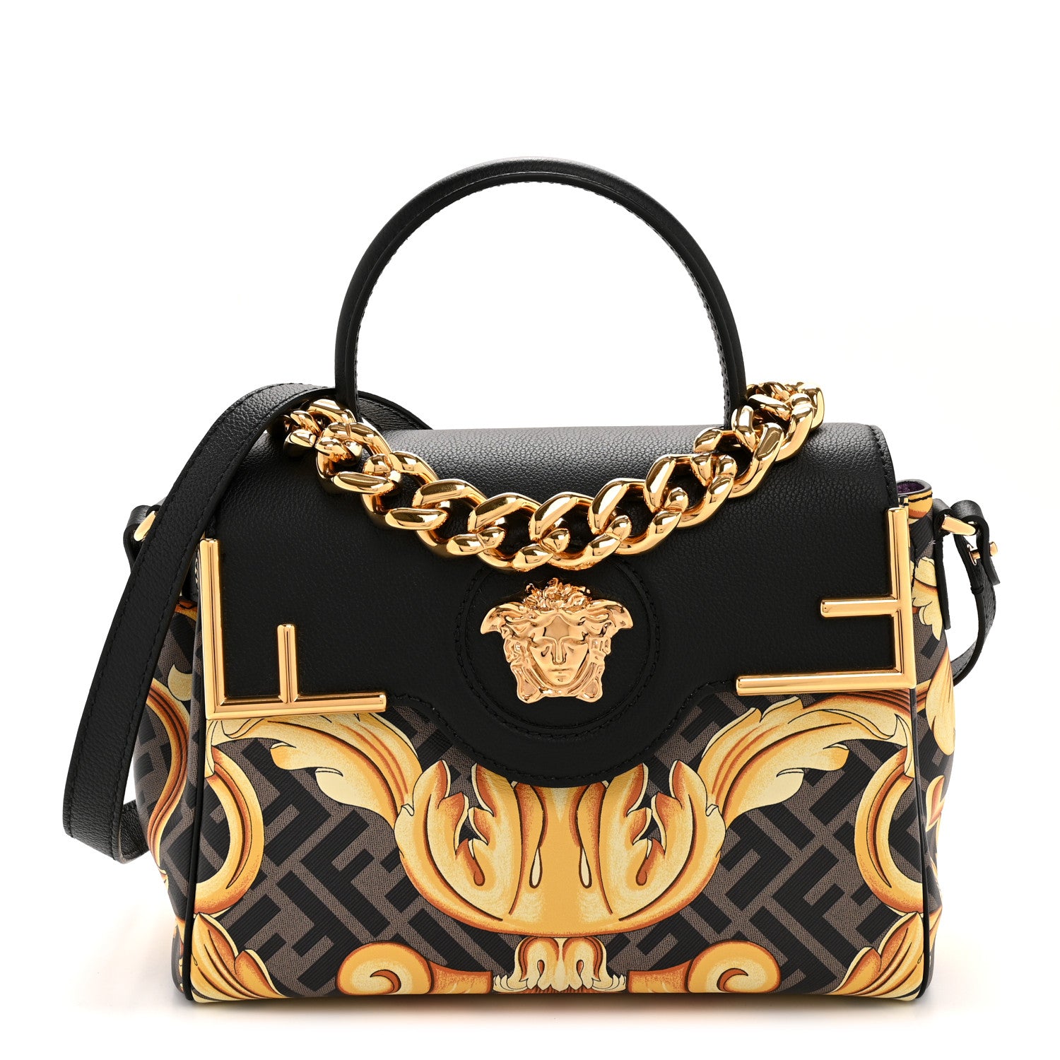 Versace X FENDI Grained Calfskin Fendace La Medusa Medium Top Handle Bag Black Multicolor 1 of 13