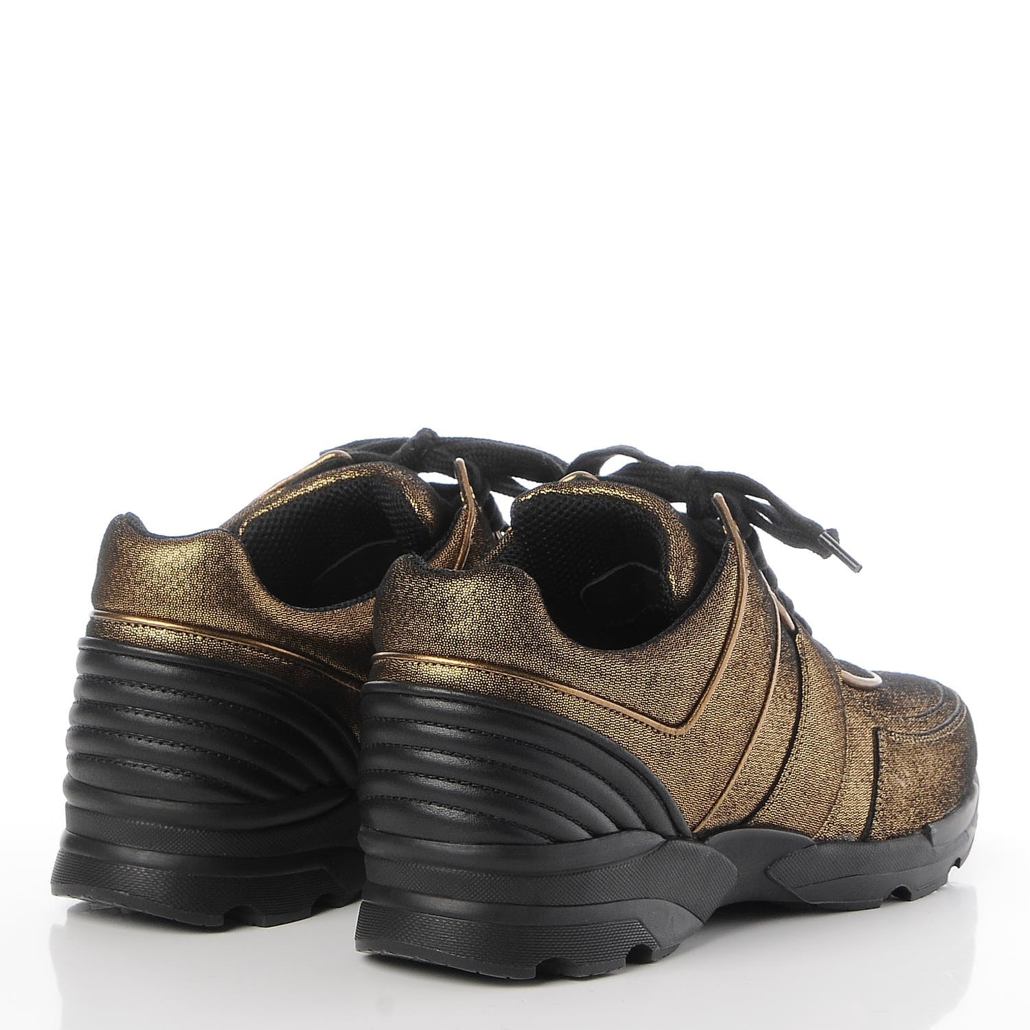 Chanel Metallic Fabric Calfskin Womens CC Sneakers 40.5 Golden Brown 5 of 9