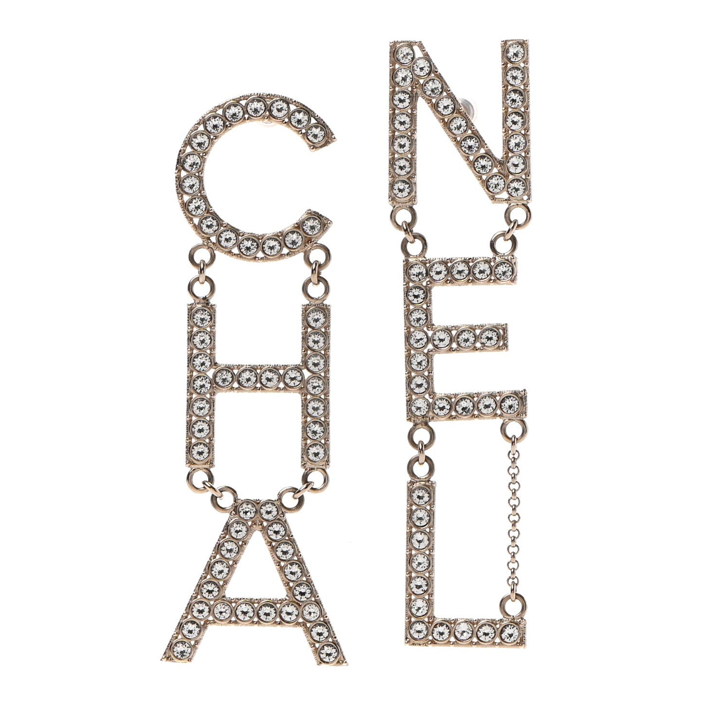 Crystal Cha-Nel Logo Drop Earrings Gold