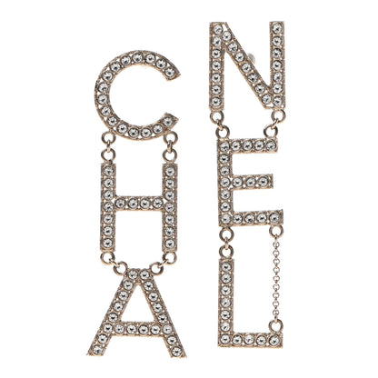 Chanel Crystal Cha-Nel Logo Drop Earrings Gold 1 of 4