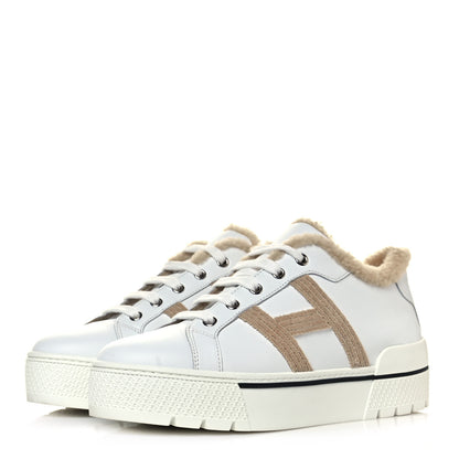 Hermes Calfskin Woolskin Dare Sneakers 38 White Ecru 3 of 7