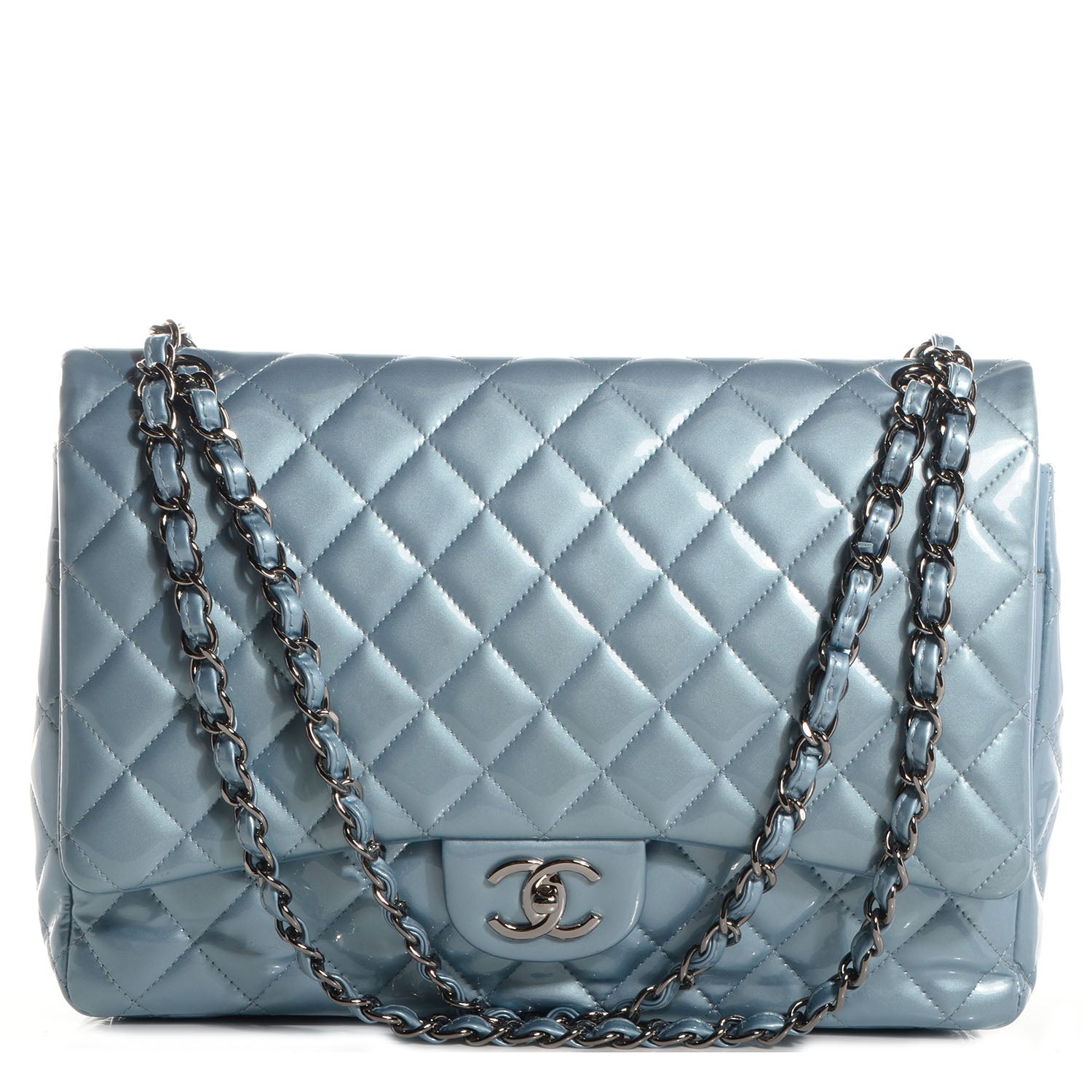 Chanel Patent Maxi Double Flap Light Blue 1 of 8
