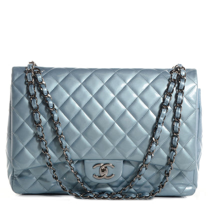 Chanel Patent Maxi Double Flap Light Blue 1 of 8