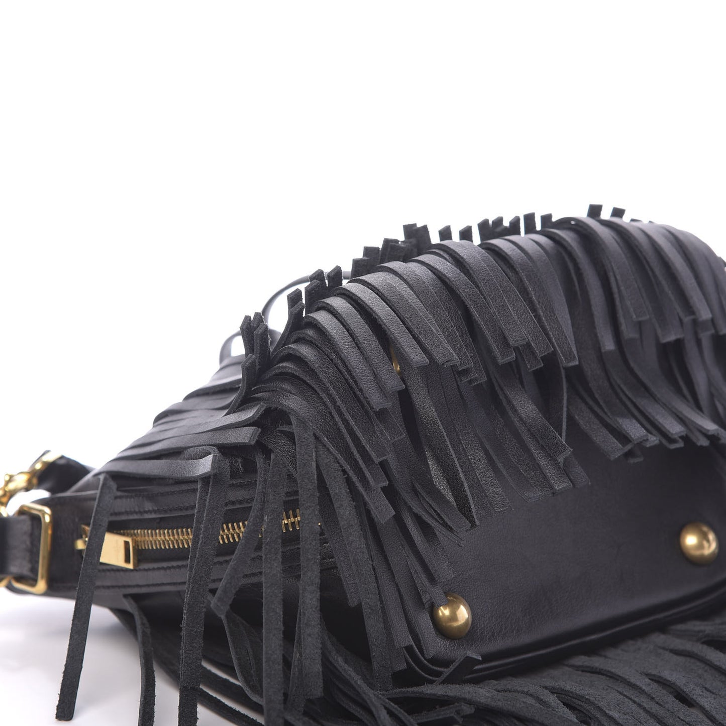 Calfskin Small Emmanuelle Fringe Hobo Bag Black