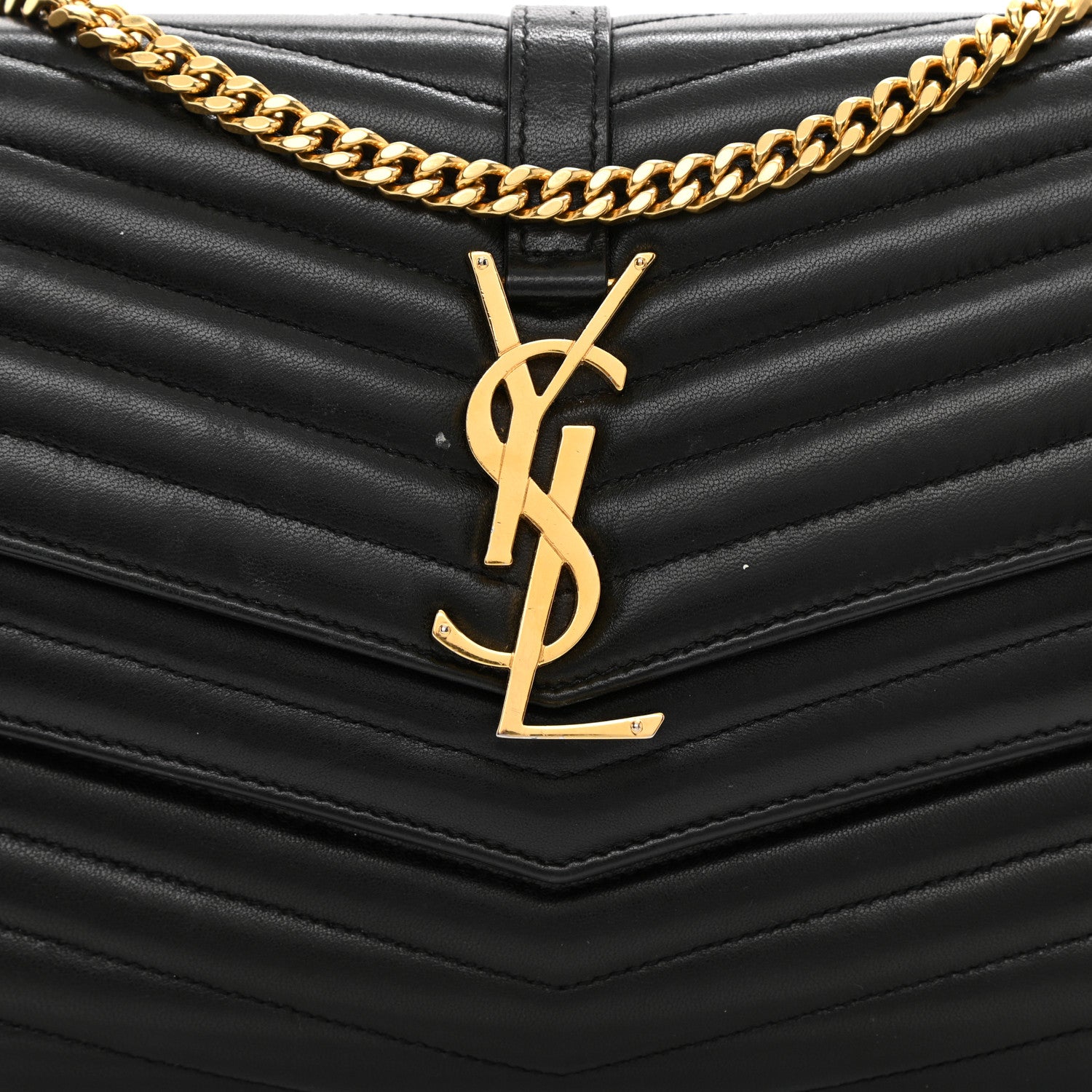 Saint Laurent Lambskin Matelasse Chevron Monogram Sulpice Chain Wallet Black 18 of 26