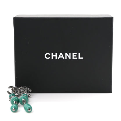 Chanel Ruthenium Crystal Bead CC Dangle Earrings Green Grey 5 of 5