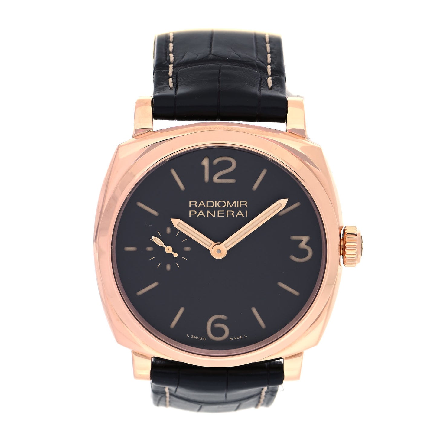 18K Rose Gold Alligator 42mm Radiomir 1940 Manual Winding Watch Black PAM00575