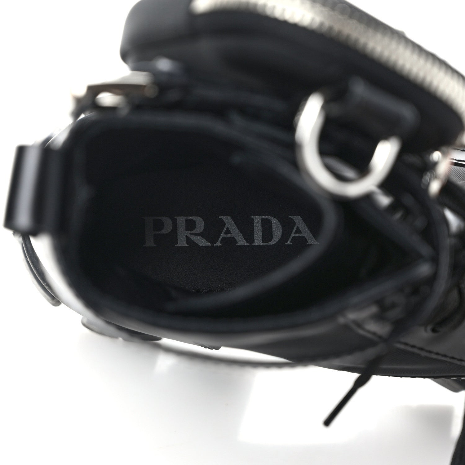 Prada Spazzolato Rois Nylon Metal Triangle Logo Monolith Pouch Pocket 55mm Boots 38.5 Black 8 of 11