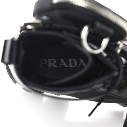 Prada Spazzolato Rois Nylon Metal Triangle Logo Monolith Pouch Pocket 55mm Boots 38.5 Black 8 of 11