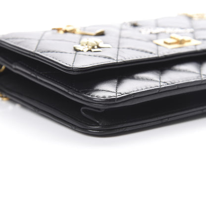 Chanel Aged Calfskin Quilted Lucky Charms 2.55 Reissue Wallet On Chain WOC Black 10 of 13