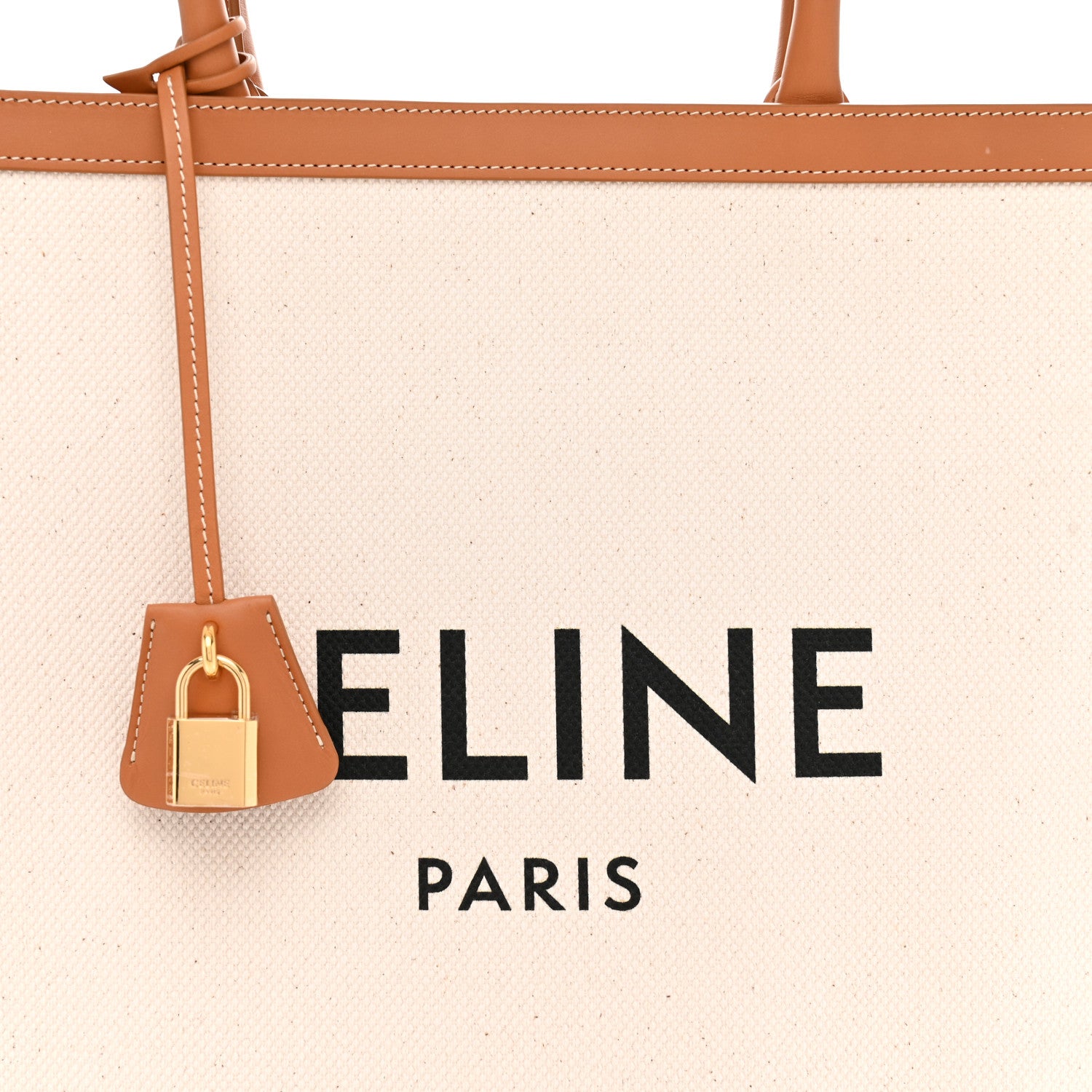 Celine Canvas Calfskin Logo Print Vertical Cabas Natural Tan 8 of 10