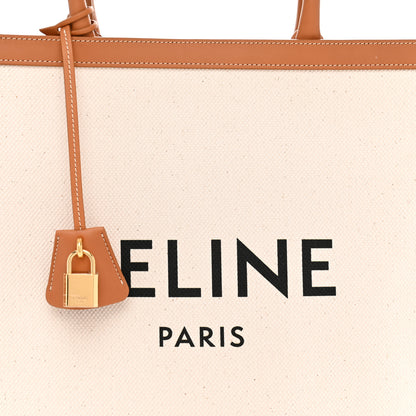 Celine Canvas Calfskin Logo Print Vertical Cabas Natural Tan 8 of 10