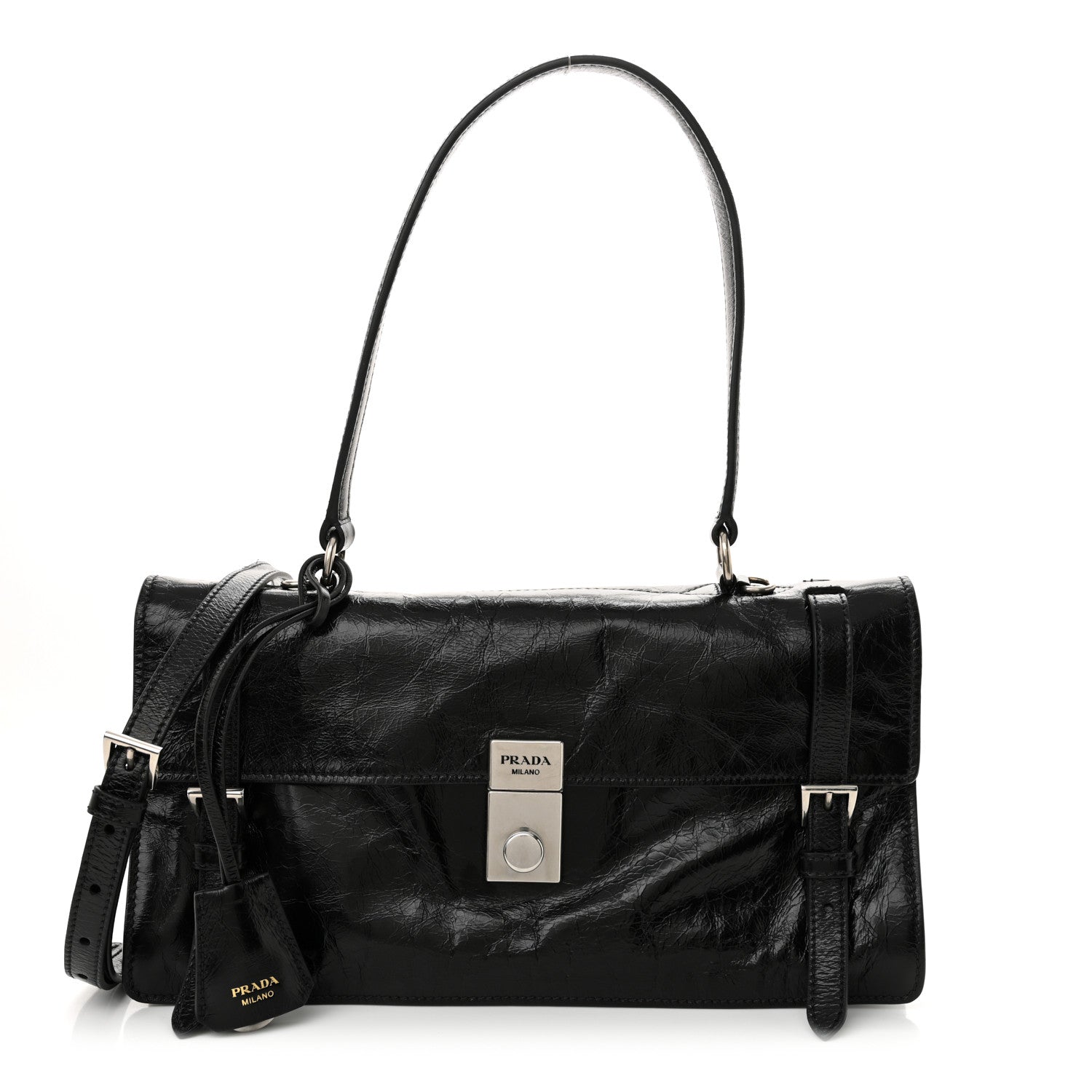 Prada Glossy Calfskin Medium Sound Shoulder Bag Black 1 of 12