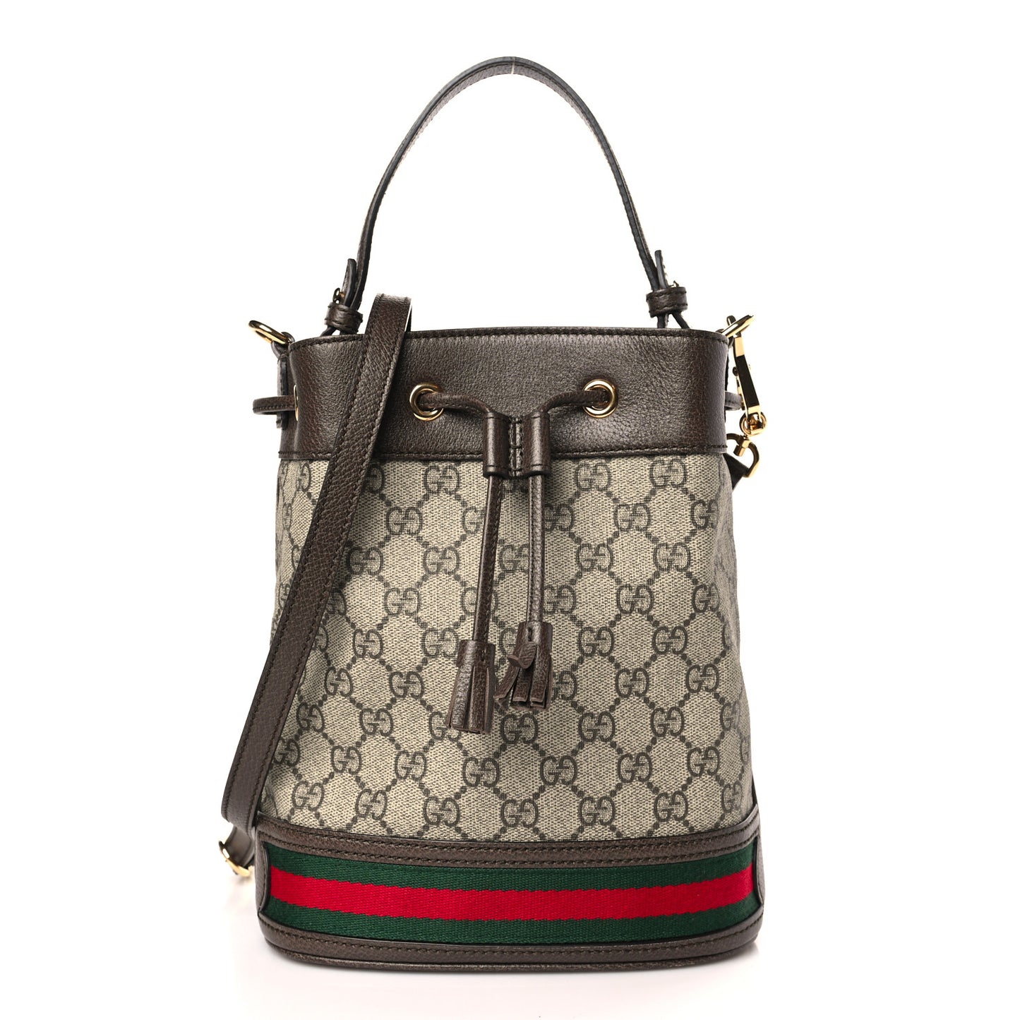 GG Supreme Monogram Web Small Ophidia Bucket Bag Brown