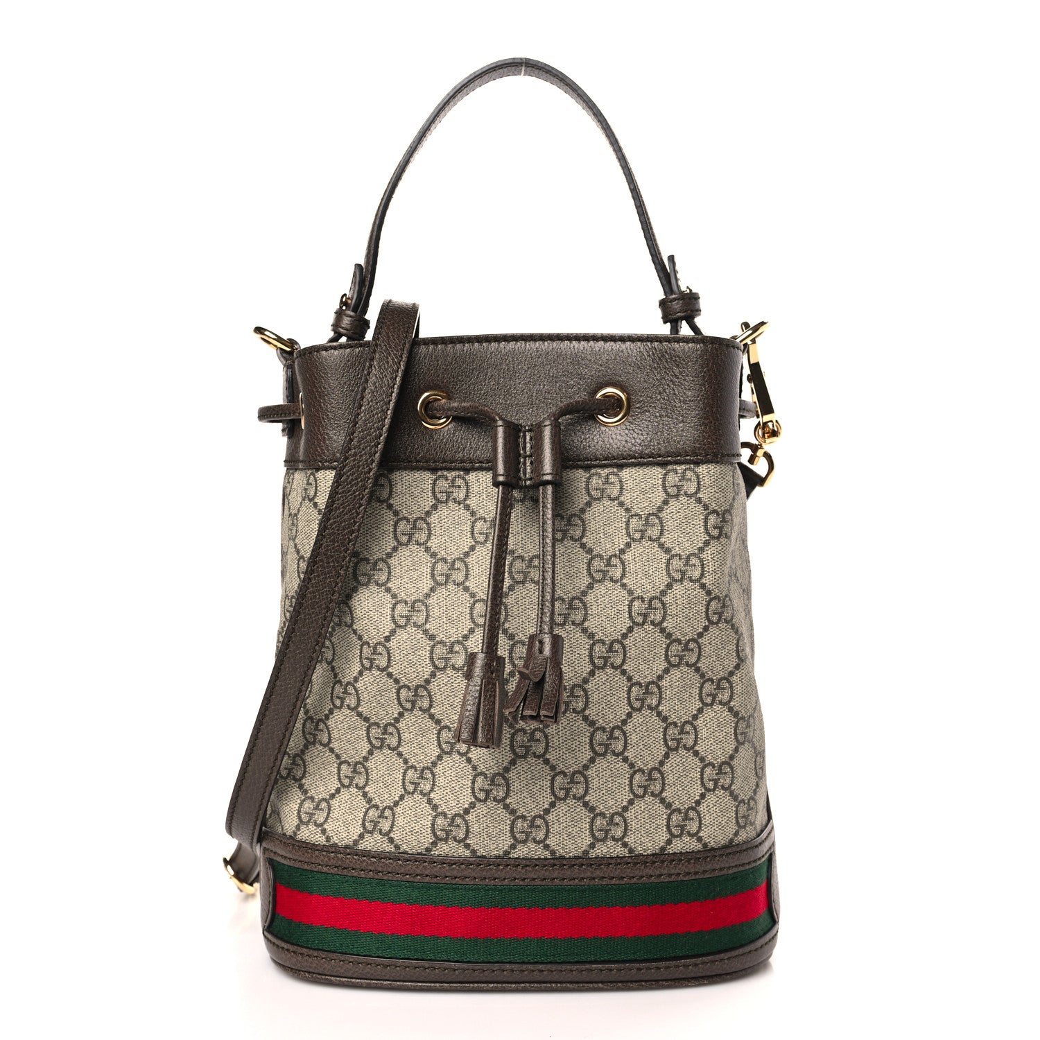 Gucci GG Supreme Monogram Web Small Ophidia Bucket Bag Brown 1 of 9