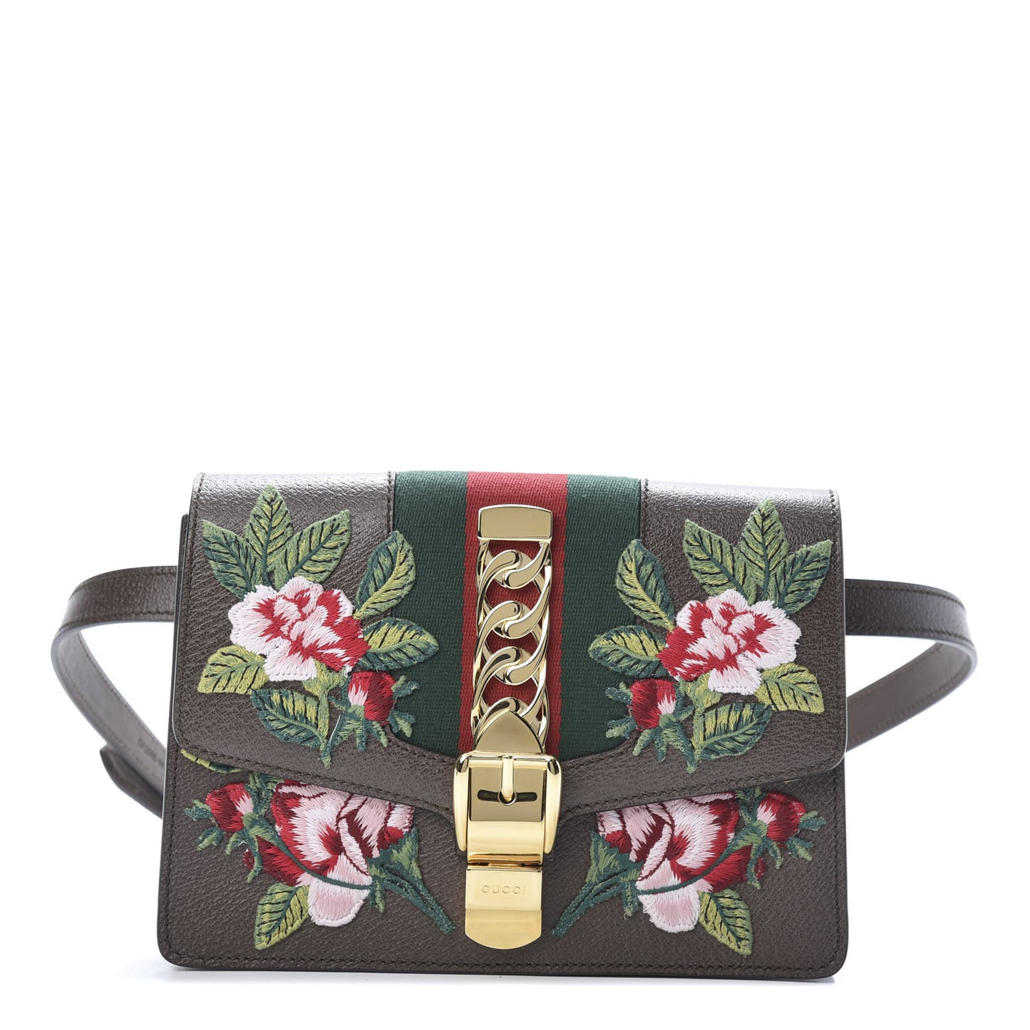 Calfskin Embroidered Sylvie Belt Bag Brown