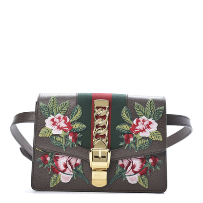 Gucci Calfskin Embroidered Sylvie Belt Bag Brown 1 of 10