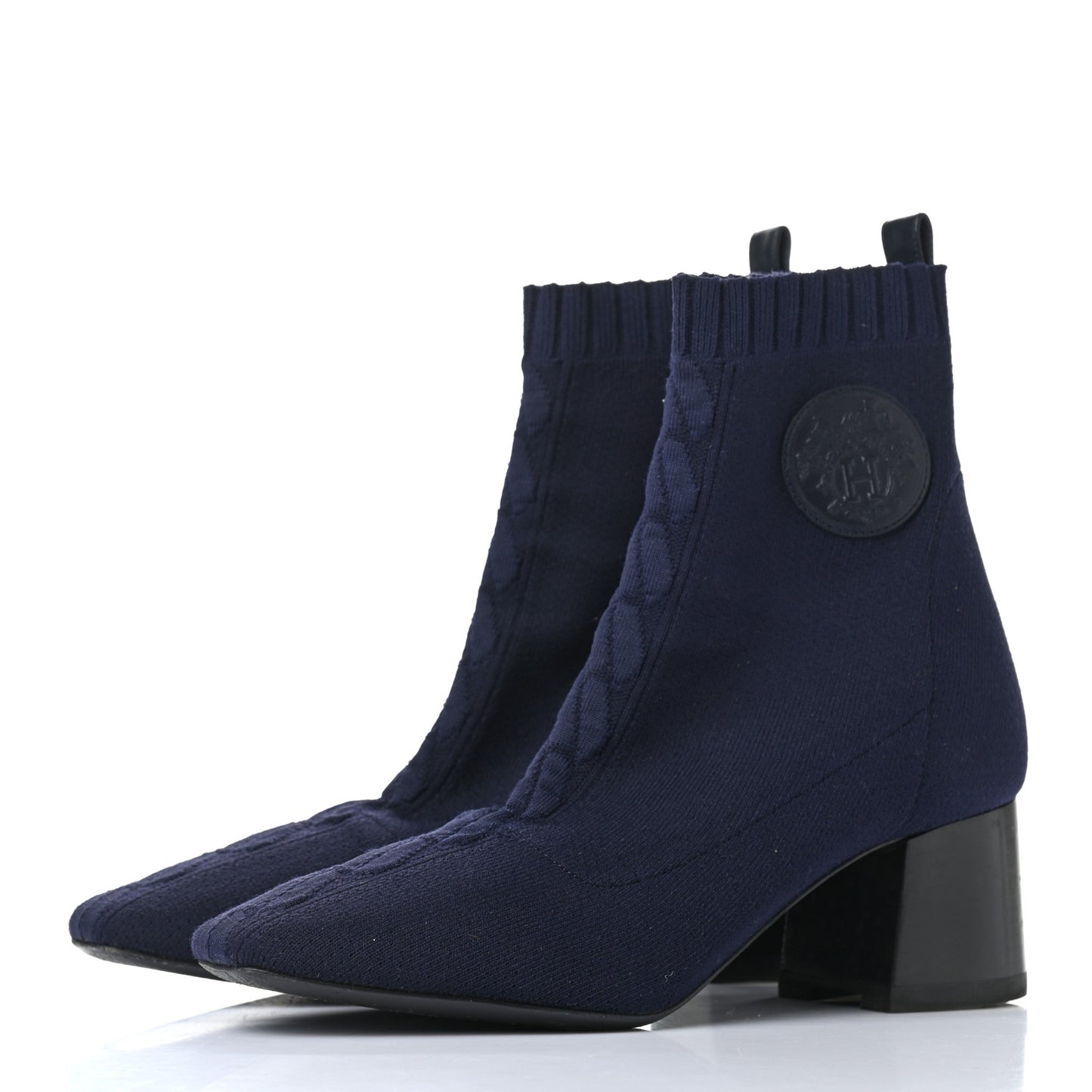 Knit Calfskin Volver Ankle Boots 36.5 Bleu Diplomatique