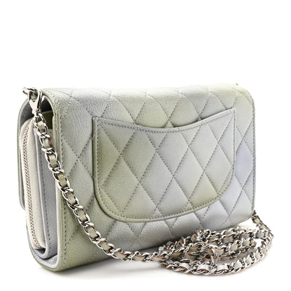 Chanel Metallic Goatskin Quilted Ombre Phone Holder Wallet on Removable Chain Grey Green 4 of 13