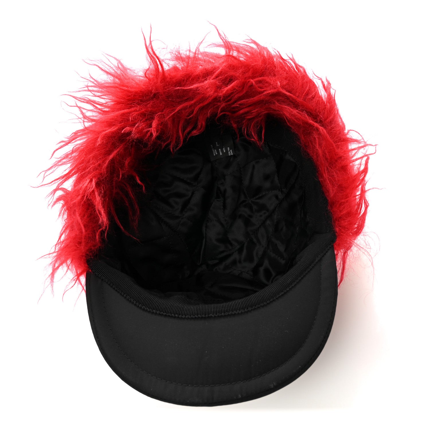 Prada Re-Nylon Curly Faux Fur Mens Ear Flap Baseball Hat L Black Cerise 6 of 7