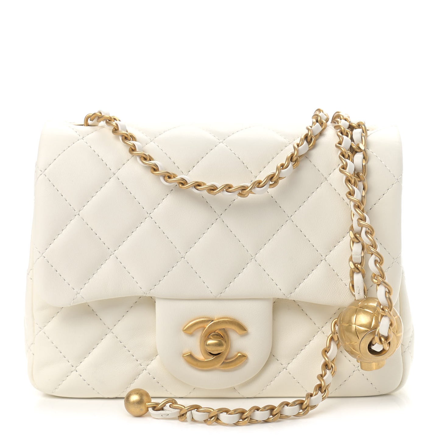 Lambskin Quilted Mini Pearl Crush Flap White